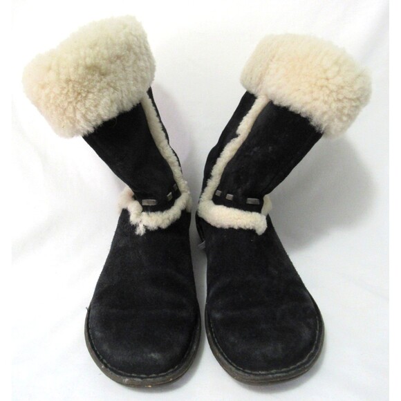 Ugg Black Suede Elijo Sheepskin Lined Boots Size 7 EUC - Picture 2 of 9